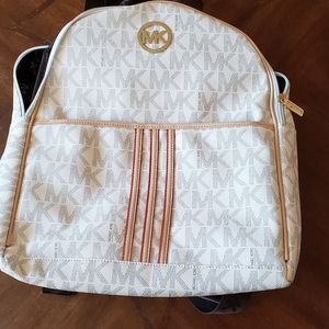 Michael Kors leather backpack cream with black MK